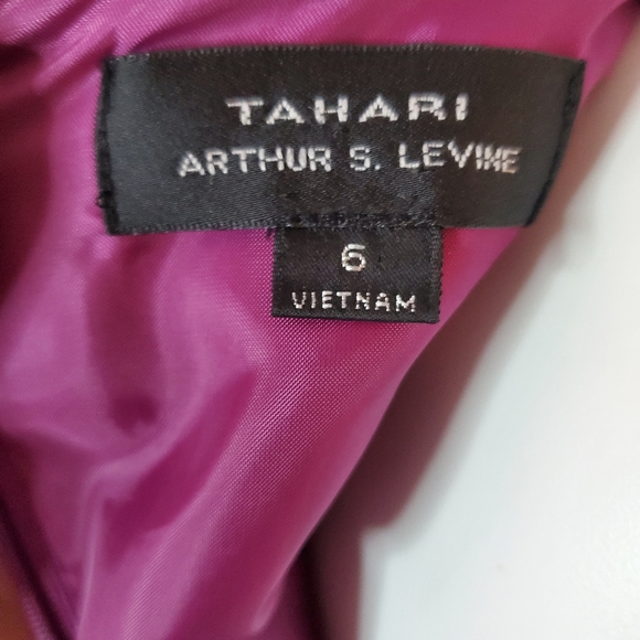 Tahari ASL Envelope Collar Jacquard Sheath Dress Raspberry 6 - Picture 4 of 5